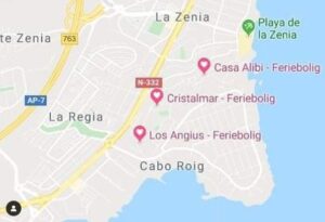 Våre utleieboliger vist på kartet over Cabo Roig